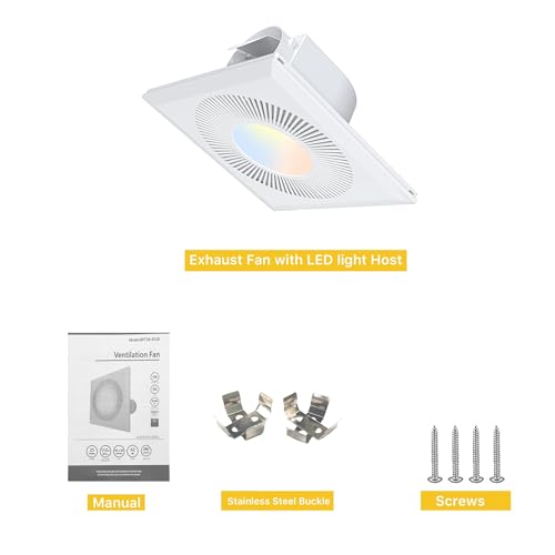 Bathroom 12IN Exhaust Fan with Light 165CFM 3CCT Shower Bathroom Vent Fan with 1400lm Led Light Combo Quiet 1.2 Sones Bath Ceiling vent with Adjustable Led Light (6500k Matte White) | Bathroom Vent Fan with Light Ceiling Mount 3CCT 1400lm LED Light 9.84"x