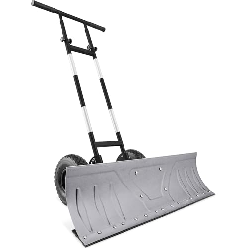 Best Choice Products 36in Galvanized Blade Heavy-Duty 2-Wheel Snow Pusher Hand Plow for Snow Removal w/Wheels, Adjustable Handle, Blade Angle - Silver - color: Silver, size: 36in w/Wheels