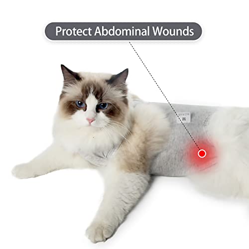 Cat Recovery Suit for Male and Female Surgical Post Surgery Soft Cone Onesie Shirt Clothes Neuter Licking Protective Diapers Outfit Cover Kitten Spay Collar(M, White) - color: White, size: Medium