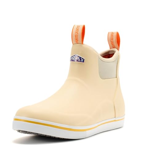 SUREWAY Men's Deck Boots Non-Slip Fishing & Ankle Boating Boot | Waterproof Rain Boots, Lightweight Neoprene Rubber Deck Boots - color: All Beige, size: 12