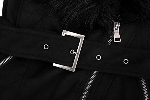 Bellivera Women's Faux Suede Leather Fleece Lined Trench Coat | Mid-length Winter Trendy Jacket Belted Sim Fit Outerwear with Detachable Faux Fur Collar - color: Black Tops, size: X-Large
