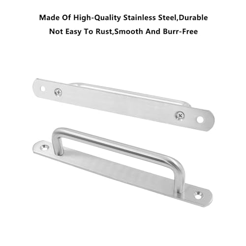 Barn Door Handles, Door Pull Handles with Plate,201 Stainless Steel Pull Handles,Metal Sliding Door Pull Handles,Shed Handle Pulls for Closet Cabinet - color: Silver, size: Hole Center:165mm/6.5''
