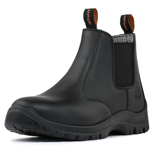 Work Boots for Men, Slip On Steel Toe Chelsea Safety Boots, Waterproof Slip Resistant Work Shoes, Lightweight Comfortable Breathable Non Slip Safety Toe Shoes - color: Black, size: 7