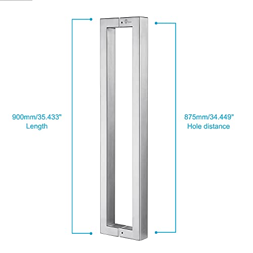 TOGU TG-R3825 36 inches Solid Standoffs Heavy-Duty Commercial Grade-304 Stainless Steel Push Pull Door Handle/Barn Door Pull Handle/Glass Pulls, Full Brushed Stainless Steel Finish - size: 36 in (Length)/1.5 x 0.98 in (Front x Side)