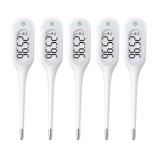 8 Second Basal Thermometer for Adults & Kids, Accurate & Safe, Pack of 5 | Fever Alarm and Memory Recall, Oral, Ovulation or Underarm Use - size: 5 Pack