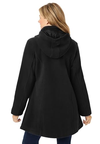 Woman Within Plus Size Hooded A-Line Fleece Coat - color: Black, size: 16