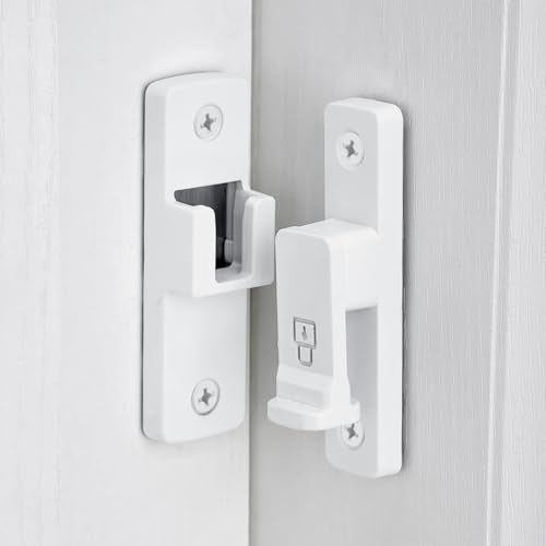 White 90 Degree Barn Door Lock ，Right Angle Door Lock Latch | Zinc Alloy Flip Gate Latches,for bedroom,garage,balcony,barn,sliding door,bathroom,window,cabinet,drawer,pet enclosures - color: White_90 Degree