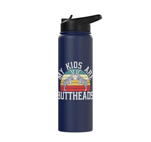 My Kids Are Buttheads Goat Whisperer Farm Animal Stainless Steel Insulated Water Bottle - color: Navy Blue