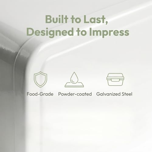 SOUJOY Pet Treat and Food Storage Bin with Lid and Scoop, 5LBS White Vintage Farmhouse Storage Tin, Coated Carbon Steel Canister, Gift for Dogs Owners