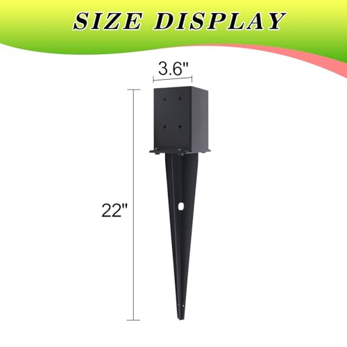 4 Pcs 4 "x 4 "Fence Post Anchors Ground Spike 22"(Fit 3.6 ” X 3.6”) | Heavy Duty Carbon Steel Fence Stakes Post Base with Black Powder Coated Support for Mailboxes|Fences|Trellis Posts|Banners