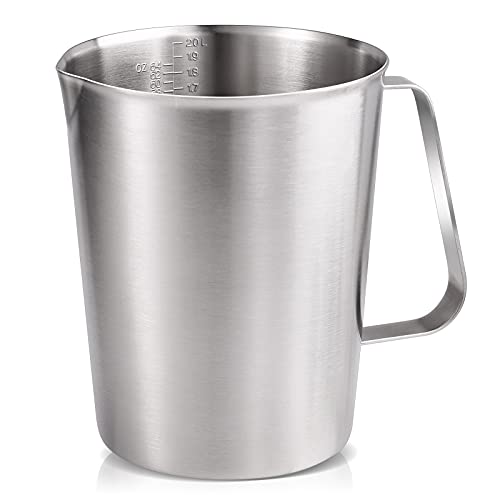 64Oz/8Cup Stainless Steel Pitcher (SUS304), 2 Liter Metal Container for Water, Milk, Liquid with Handle with Engraved Markings, Silver - size: 2000ML