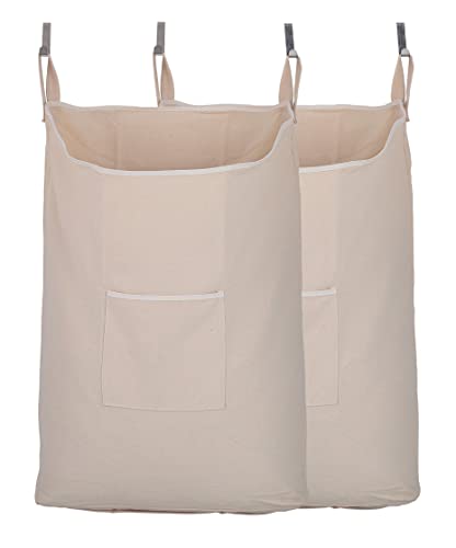 Laundry Hamper with Front Pocket,Door Hanging Laundry Bag, Beige, 2PC X 65L | Clothes Hanging collector, with steel hooks,Clothes Laundry Storage Bag,Space-Saving - color: Beige, size: 65 Liters (Pack of 2)