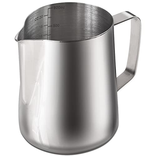 homEdge Espresso Steaming Pitchers 20 OZ / 600ml, Stainless Steel Frothing Pitcher with Measurement Scale - size: 20 Ounces