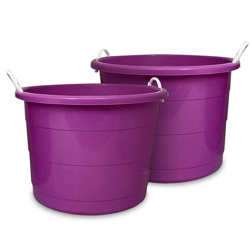 HOMZ Utility Tub, Storage Bucket with Rope Handles, 18 Gal, Purple, 2 Pack | Portable Plastic Container, Indoor and Outdoor Bucket for Kitchen, Laundry, Garden, Bathroom, and Garage Organization - color: Purple