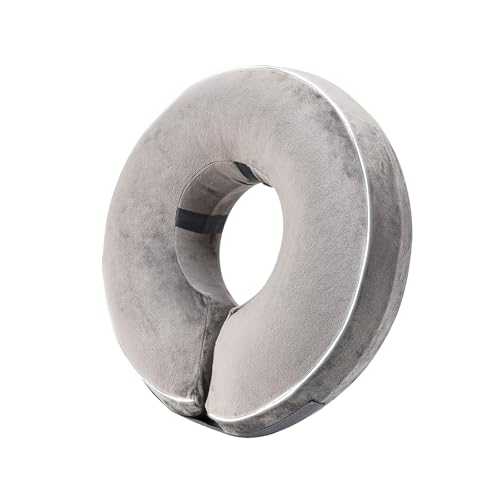 Inflatable Reflective Dog Cone Collar Alternative After Surgery,Doggie Recovery Dount Neck Ecollar,Adjustable Soft Dog Cone Collar for Small Medium Large Dogs (Grey, M) - color: Grey, size: Medium（10.5"-13"）