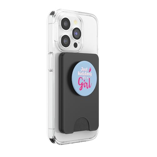 Just Kidding It's a Girl Pink Gender Reveal Party Supplies PopSockets PopWallet for MagSafe - style: Magnetic PopWallet