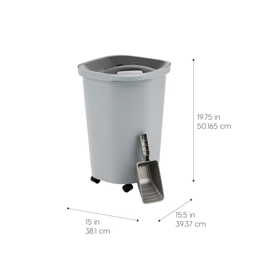 IRIS USA Dog Food Storage Container, Up to 25 lbs, Gray/Dark Gray | Made in USA, Comes with Wheels & 2-Cup Scoop, Airtight Seal, BPA-Free, Bird Seed, Cat food, Cat Litter, Treats, Pellets - color: Gray/Dark Gray, size: 25 lbs