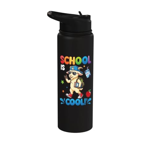 Cute Goat Student Back To School Is Cool for Boys Girls Kids Stainless Steel Insulated Water Bottle - color: Black