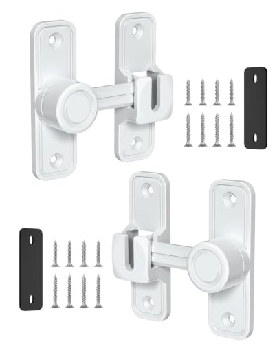 Heavy Duty Barn Door Lock, 90/180 Degree Latch, White, 2 Pack | Thickened Zinc Alloy, Anti-Corrosion Coating, 3mm Spacer, Left Or Right Installation, For Sliding Doors, Shed And Bathroom - color: White-2PCS