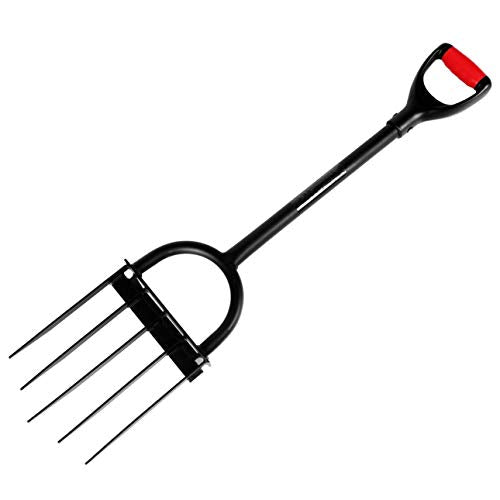 5-Tine Heavy Duty Pitch Fork for Gardening - Long Handled Digging Fork Garden Claw Weeder