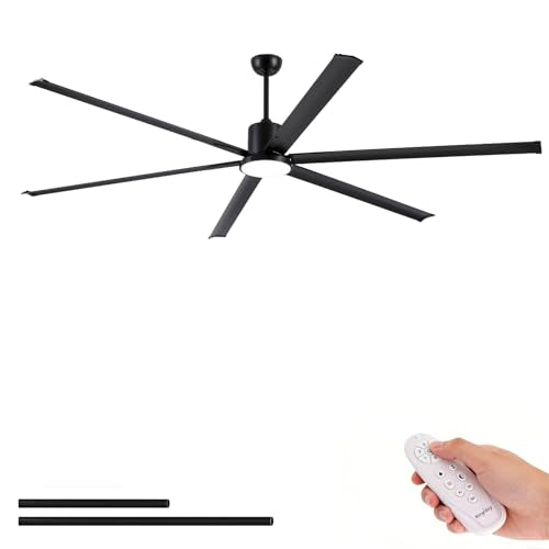 Newday 96Inch Large Industrial Ceiling Fan with Light Remote, Reversible DC | 11500 CFM HVLS, 6 aluminum blades, heavy-duty airflow, large space cooling for commercial shop, barn, patio - size: 96 Inch