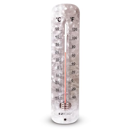 Headwind 12" Antique Aluminum Metal Thermometer – Durable Weather‑Resistant Indoor & Outdoor Wall‑Mount Temperature Gauge for Patio, Garden, Home, or Porch – Heavy‑Duty Metal Construction by EZ Read - color: Antique Aluminum