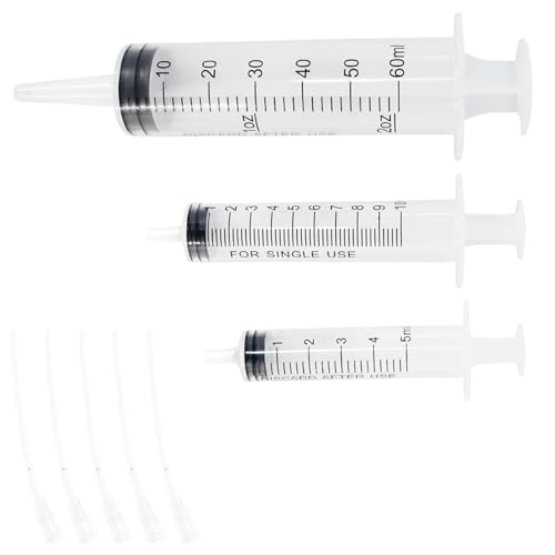 Bird Feeding Syringe Set with Tubes, 5ml+10ml+60ml | Pet Feeding Syringe, Plastic Syringes for Breeding Small Pets, Oil or Glue Applicator, 5ml+10ml+60ml Feeder+9cm Feeding Tube