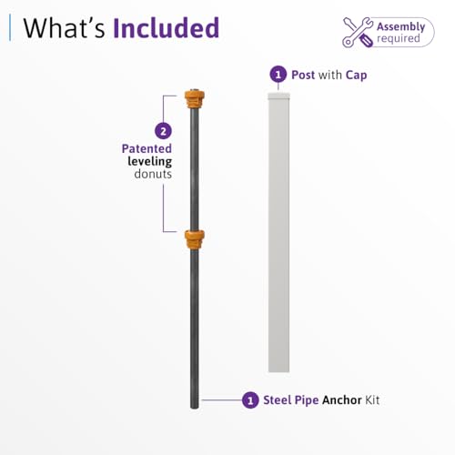 WamBam 4ft White Vinyl Finishing Post | No Dig, Steel Pipe Anchor, for Nantucket, Sturbridge, and Westport Fences, BL19042 - color: 4ft Tall Finishing Post