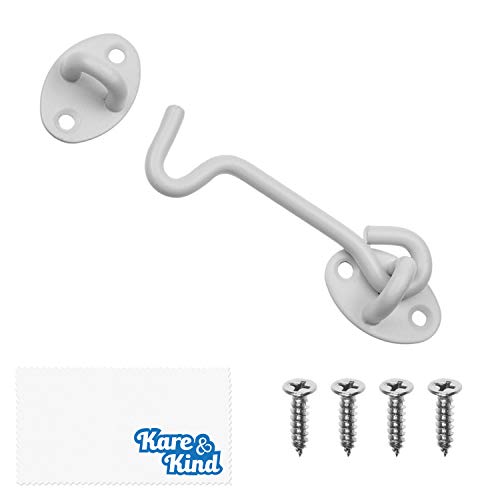 Kare & Kind Hook and Eye Latch (4-inch) - with Mounting Screws - Heavy Duty Locks for Door, Gates, Barns, Bathrooms, Cabins (1-White) - style: 1-White