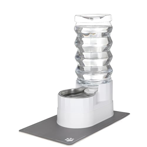 RIZZARI 9L Elevated Dog Water Dispenser: Large Capacity Wide Mouth | Filtered Hydration Design/Senior & Large Dogs / Dishwasher Safe Stainless Steel Bowl /Anti Splash Base/ Multi Pet Homes - color: White, size: 9L