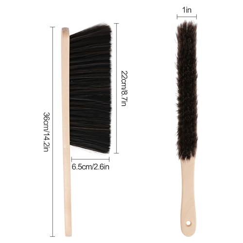 2 Pieces Wooden Dust Brush Hand Broom, Bench Brushes with Bristles, Handle Hair Brushes for Counter Bed Sofa Car Fireplace Household Woodworking Cleaning (Brown) - color: Brown
