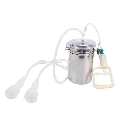 Manual Milking Machine, 2000ML Stainless Steel Bottle Milking Kit, Automatic Goat Cow Pulsation Vacuum Milker, Portable Cow Hand Vacuum Pump for Milk Plant Farm