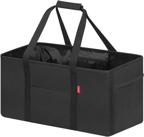 LHZK Standing Extra Large Utility Tote Bag with Metal Wire Frame and the Sides Rinforced, Extra Large Tote Bag with Handle, Reusable Grocery Bags Foldable, Beach Bag, Car Tote (Black, 26''x15''x13'') - color: Black, size: 26''x15''x13''-1 Pack