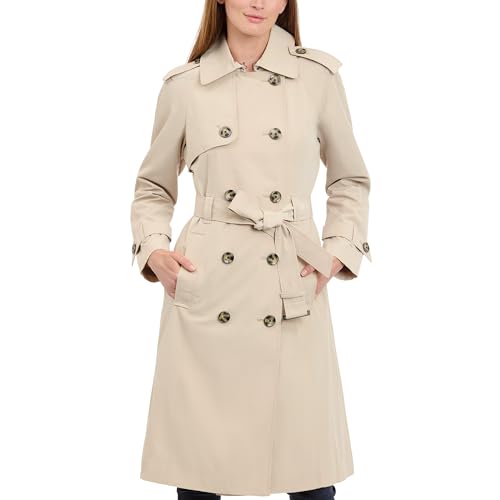 LONDON FOG womens Double-Breasted Long Trench Coat with Belt - color: Stone, size: 2X