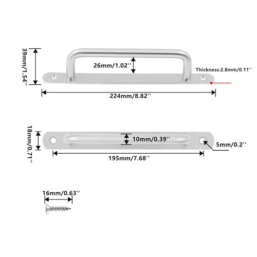 Barn Door Handles, Door Pull Handles with Plate,201 Stainless Steel Pull Handles,Metal Sliding Door Pull Handles,Shed Handle Pulls for Closet Cabinet - color: Silver, size: Hole Center:195mm/7.68''