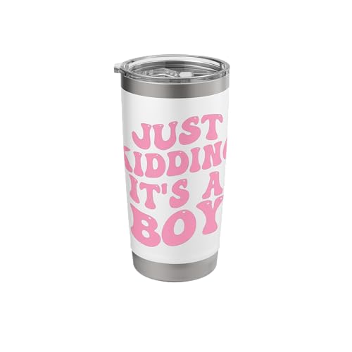 Just Kidding It's a Boy Pink Gender Reveal Party Supplies Stainless Steel Insulated Tumbler - color: White