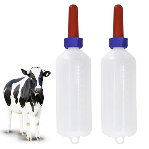 2 Pack Calf Nursing Bottle 1000ml, Livestock Feeding Bottle for Orphaned | Rubber Nipple No Latex Chew Resistant, Calf Lamb Pig Puppy Kitten Goat Sheep Farm Animal Supplies (1000ml) - size: 1000ml