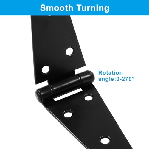 Hordion 4Pcs Strap Hinge Shed Door Hinges, 6 Inch Heavy Duty Gate Hinges | Black Tee Hinge with Screws for Fence Wood Gate Cabinet Door - size: 6 Inch, 4Pcs