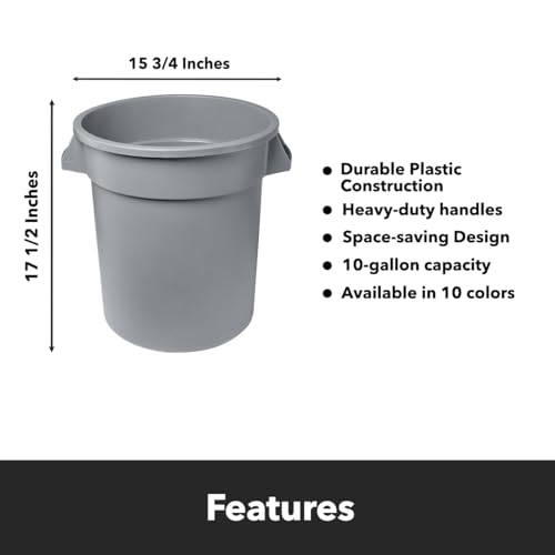 Feed and Seed Storage Container, 10 Gallon Gray Round Commercial Trash Can and Lid, Food Storage Plastic Bin, Use in Agricultural, Gardening, or Household - color: Gray, size: 10 Gallon Container with Lid