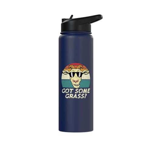 Goat Got Some Grass Retro Farm Animal Farmer Men Women Kids Stainless Steel Insulated Water Bottle - color: Navy Blue