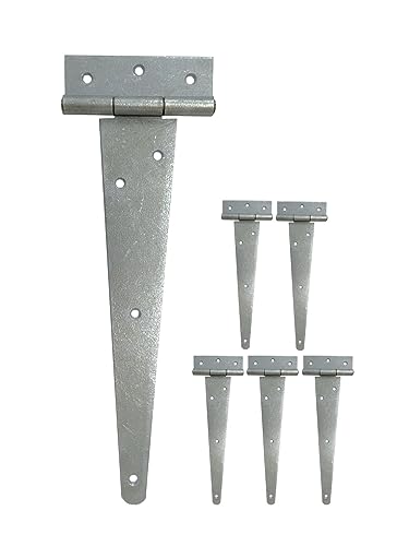 QCAA Extra Heavy Duty Tee Hinge, 12"x5"x3.0mm, Steel, Hot Galvanized, with Solid Brass Pin, 6 Pack - color: Hot Galvanized (12"x5"), size: 6 Pack