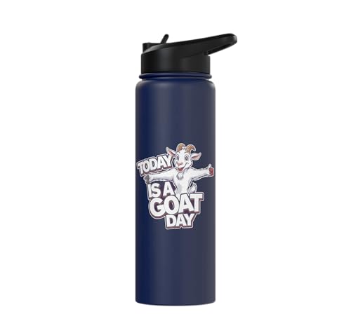 Childrens Today is a Goat Day Design | Kids Goat Stainless Steel Insulated Water Bottle - color: Navy Blue