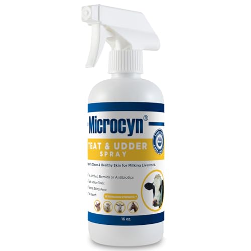 Microcyn Livestock Teat & Udder Spray – 16 oz HOCl-Based Cleansing Spray – Supports Skin Comfort & Moisture for Dairy Cattle, Goats & Livestock
