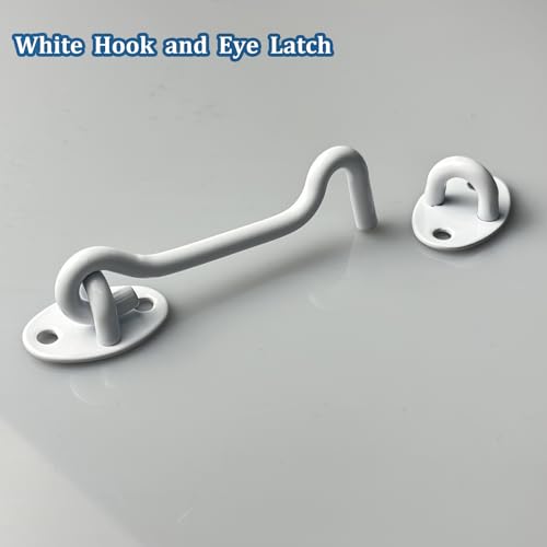 2 Pack 3 inch White Hook and Eye Latch for Gate, Shed, Garage - color: White, size: 3 Inch