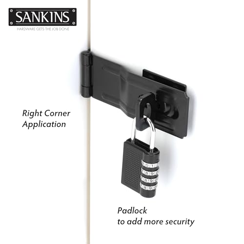 4.5" Swivel Staple Safety Hasps Latches with Twist Knob, Black 1Pcs | Stainless steel gate door hasp lock, safety packlock clasp brushed finish lock latchs for fence, gate, cabinet, pet cage - color: Black
