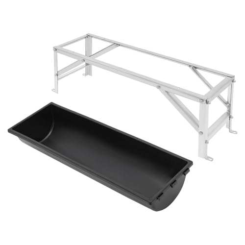 Livestock Feed Trough with Metal Stand 39" Long Large Capacity Livestock Feeder for Lambs Foals Calves Sheep Horses Alpacas and Goats in Farm (Silver+Black) - color: Silver+Black
