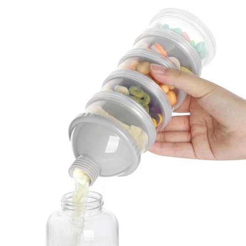 Accmor Formula Dispenser On The Go, 5 Compartments Stackable Formula Container for Travel, Baby Milk Powder Kids Snack Container, BPA Free - color: Grey-3pc