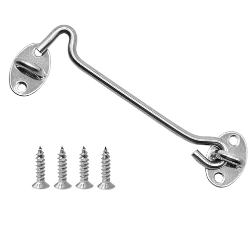 4 Pack 6" Hook and Eye Gate Latch, Stainless Steel Rust-Resistant Barn Door Lock Cabin Hooks for Gate Shutters Window Slide Barn Shed Cabinet Bathroom, with 16pcs Screw,Silver - color: Silver, size: 6 inch(4pcs)