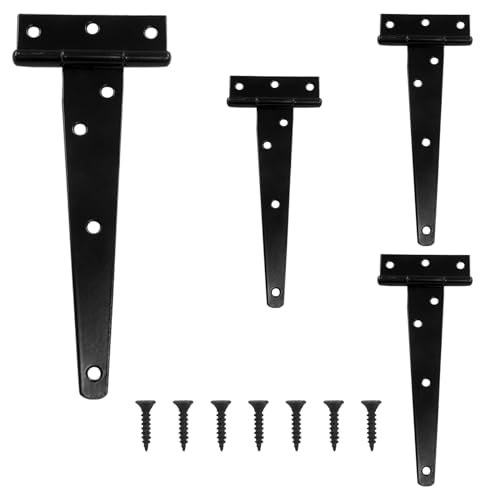 Murtenze 4PCS 6 Inch T-Strap Barn Door Hinges Black | Heavy Duty, Gate Strap Hinges, Wrought Iron Hardware, For Wooden Fences Yard, Rustproof - color: Black, size: 6 Inch - 4Pack
