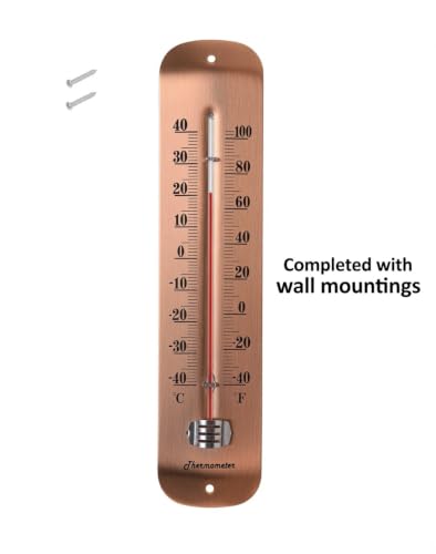 12 Inch Vintage Large Outdoor Thermometer - Antique Copper, Big Easy to Read Numbers, Premium Steel Waterproof Wall Thermometer for Garden Patio, Decorative & Accurate, No Battery Needed - color: Antique Copper